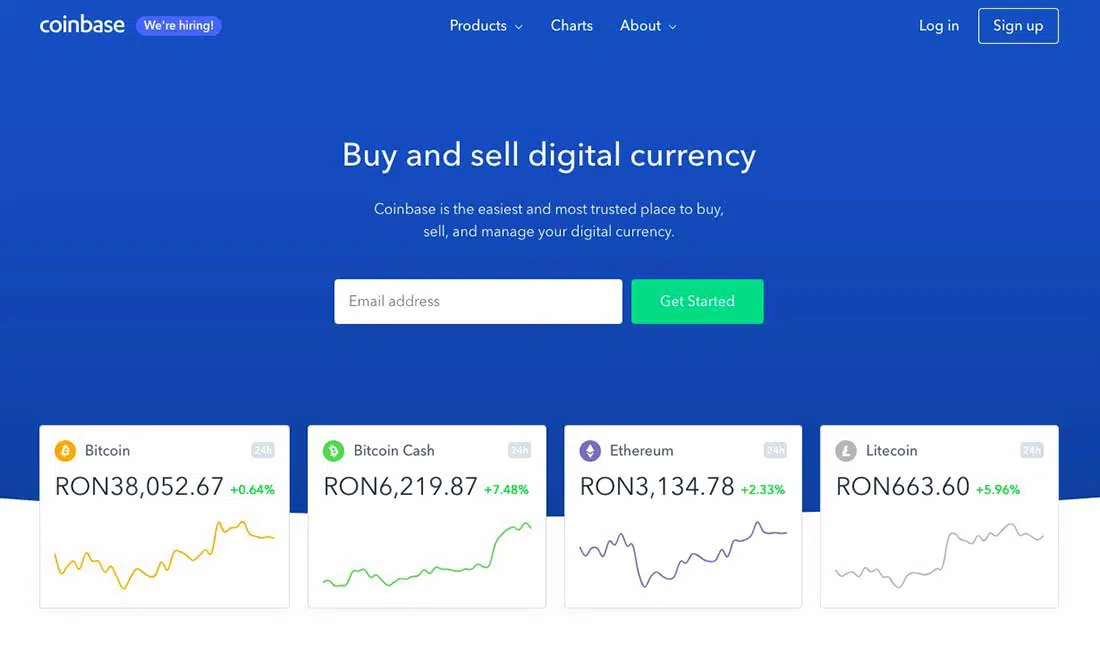 13 Página de destino de Coinbase