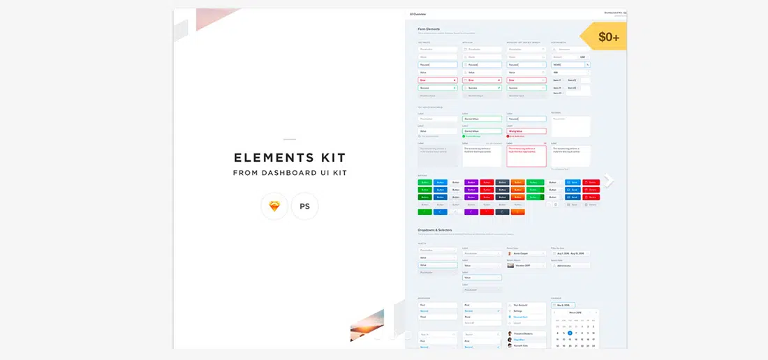 7 Elements- Dashboard UI kit สำหรับ Photoshop และ Sketch