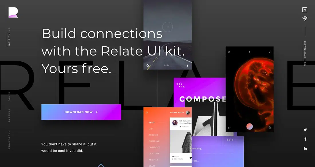 13 Relate UI kit-45 бесплатных шаблонов для Sketch и Photoshop