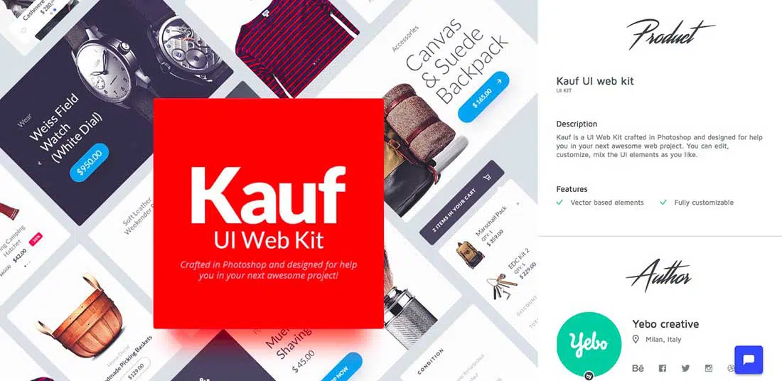 Photoshop UI bileşenleri için 1 Kauf- Ücretsiz web UI kiti