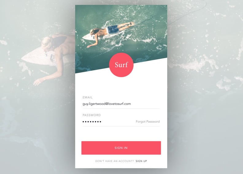 تطبيق Surf - مفهوم تسجيل الدخول عبر الهاتف المتحرك نماذج تسجيل الدخول