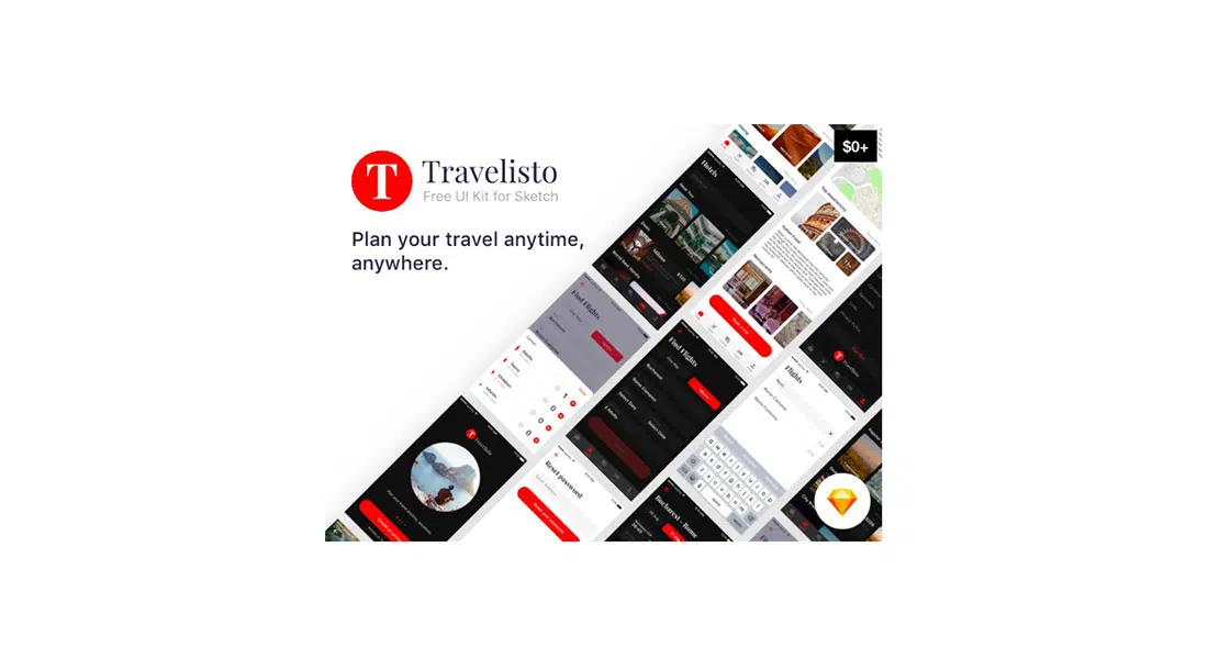 12 Travelisto - 旅行应用程序的免费 UI 套件免费草图资源