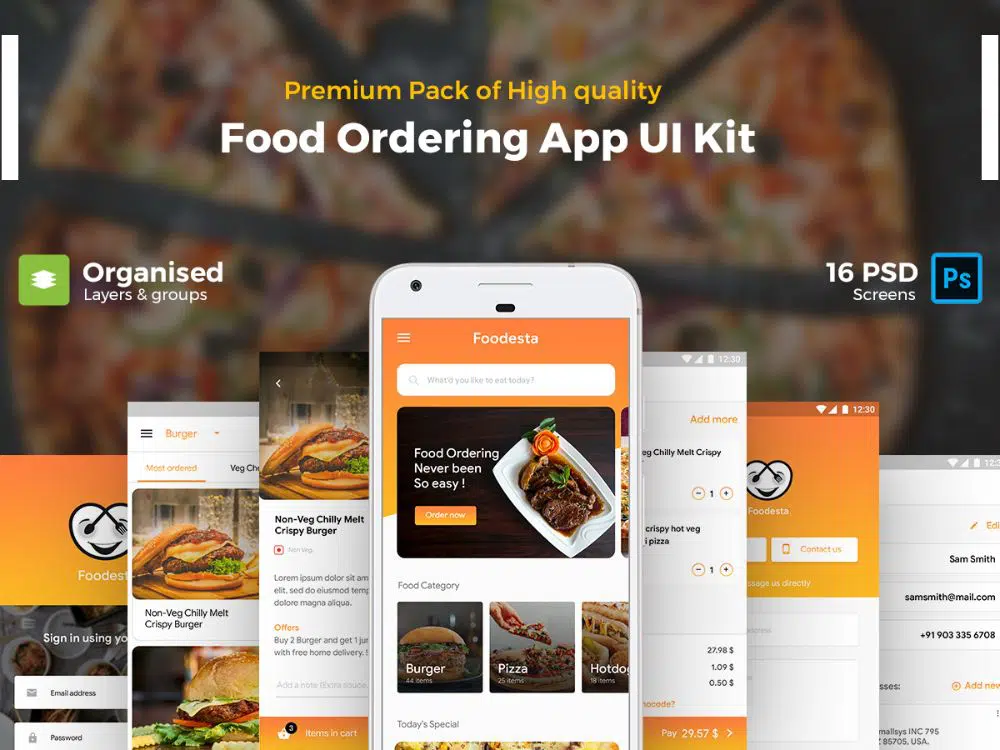 Pemesanan & Pengiriman Makanan Online Set UI Aplikasi | Foodesta