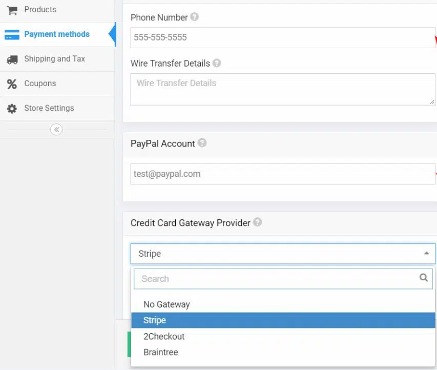 PayPal, transferências bancárias e outras integrações de gateway de pagamento