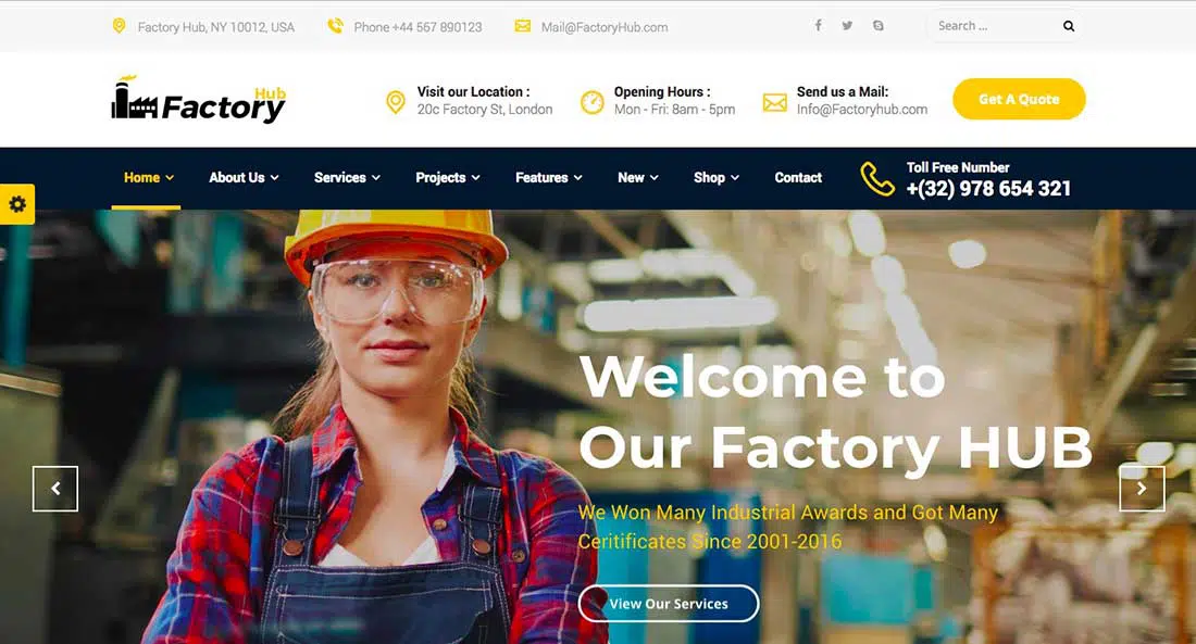 18 Factory HUB - Indústria: Fábrica: Tema WordPress de Engenharia e Negócios Industriais