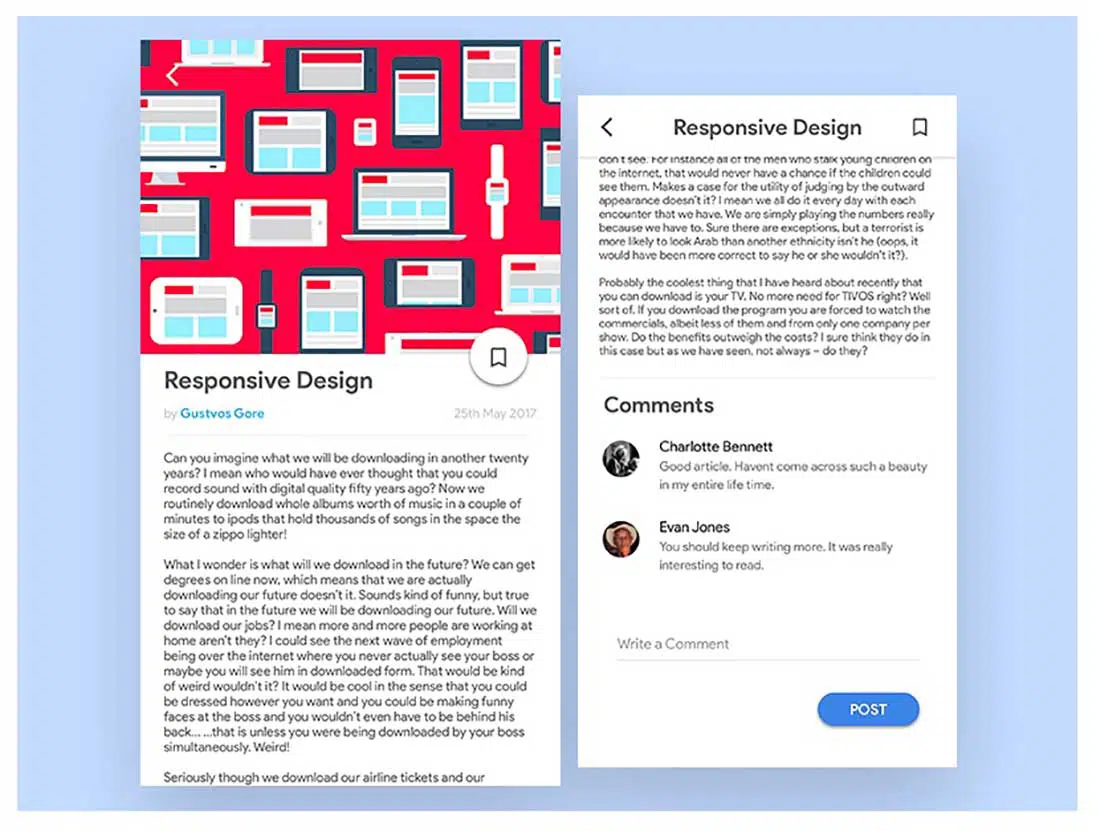 11 Postare de blog Design UI Exemplu de design material