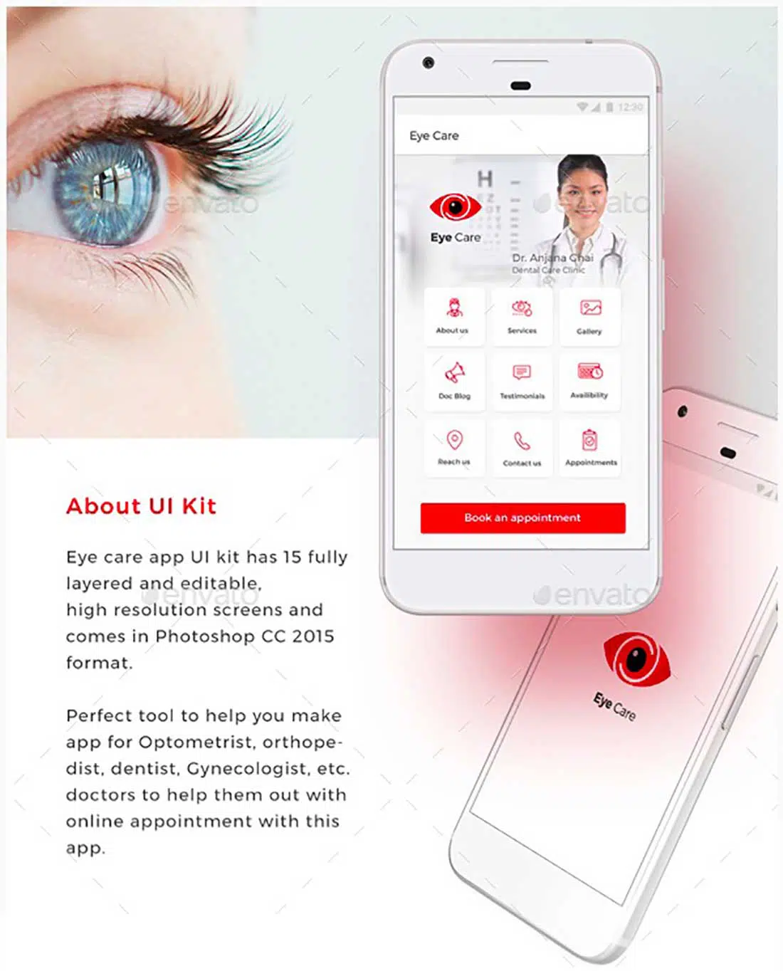 7 Eye Doctor App UI Set Optometrist Ophthalmologist Care iOS + Android App