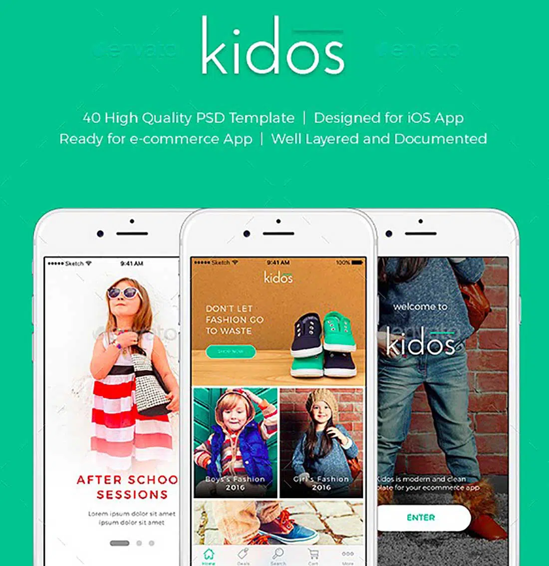 10 Kidos - เสื้อผ้าเด็ก iOS UI Kit PSD