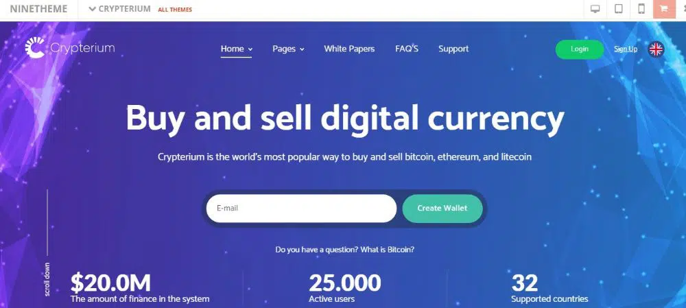 Crypterium - Bitcoin Blockchain WordPress 테마