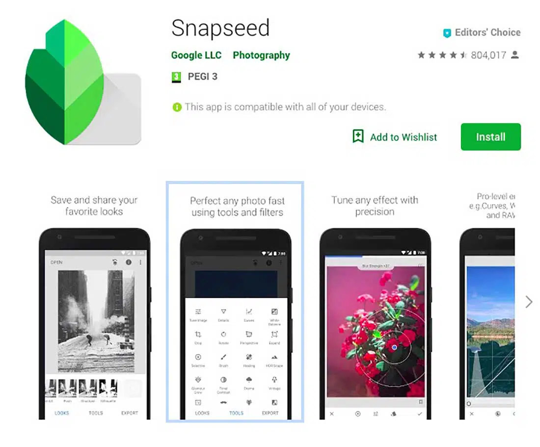 17 Snapseed by Google App 用戶界面設計