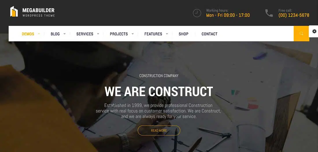 20 건설 WordPress 테마 for Industrial & ConstructionCompany | 메가빌더 구성