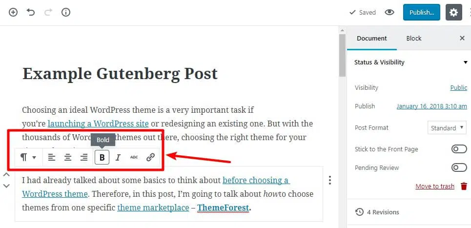 Gutenberg Editor in azione