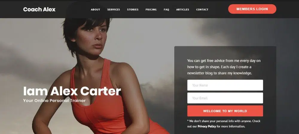 12 โค้ชชีวิตที่น่าทึ่ง WordPress Themes- Coaching- Coach Alex
