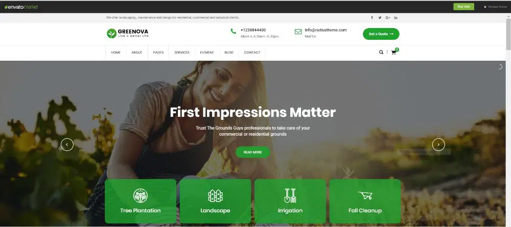 Greenova - การทำสวนและการจัดสวน WordPress Theme