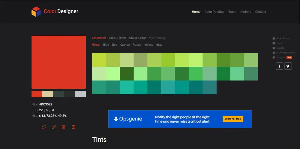 ColourDesigner - Générateurs de schémas de couleurs à utiliser en 2020