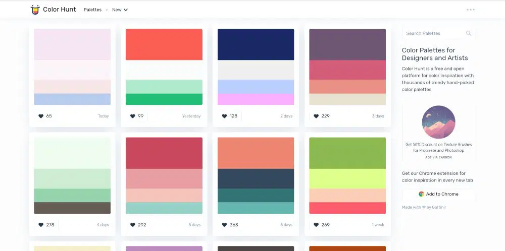 ColorHunt - Générateurs de schémas de couleurs à utiliser en 2020