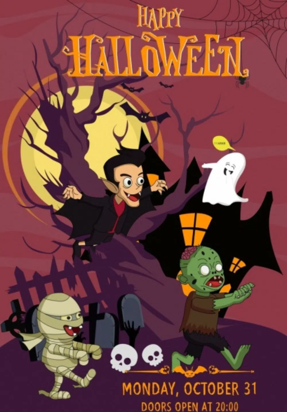 Halloween afiş korkunç karakterler simgeler karikatür tasarım Ücretsiz vektör