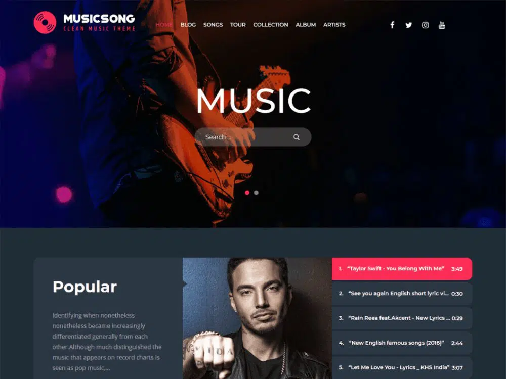 Temas de WordPress para podcasts: MusicSong