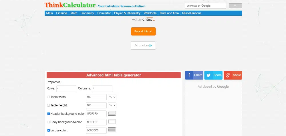 Meilleurs outils de création de tables en ligne gratuits : Think Calculator