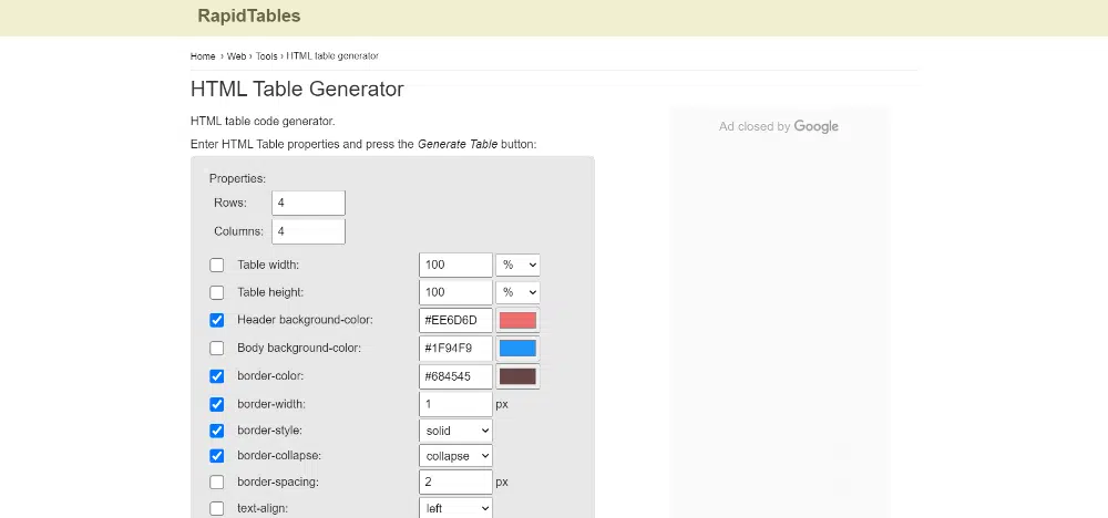 Beste kostenlose Online-Tools zur Tabellenerstellung: RapidTables