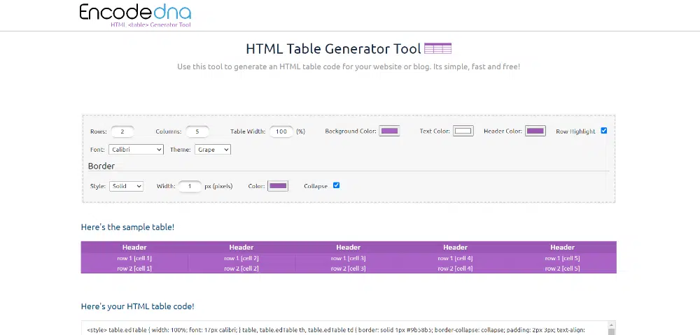 Beste kostenlose Online-Tools zur Erstellung von Tabellen: EncodeDNA