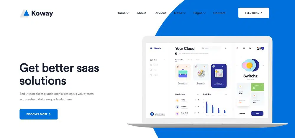 Thèmes WordPress pour les entreprises SAAS : Kooway