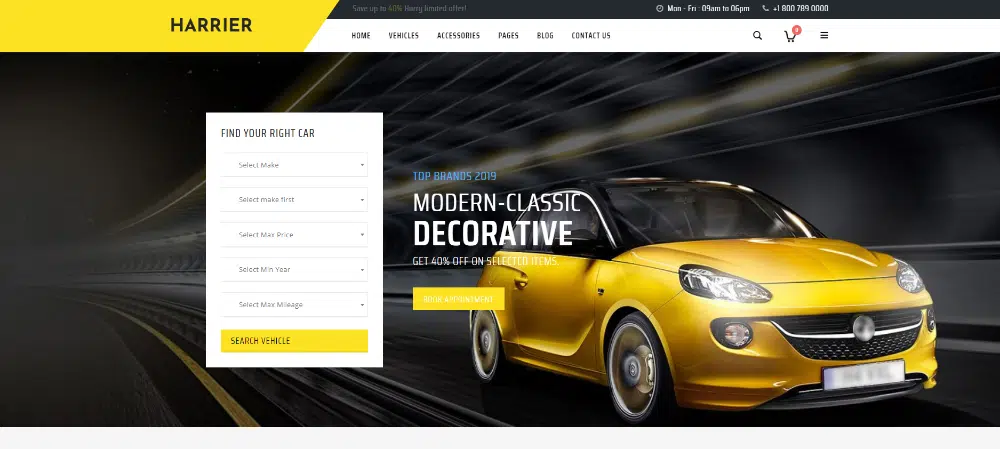 Temas WordPress incríveis para revendedores de carros: Harrier