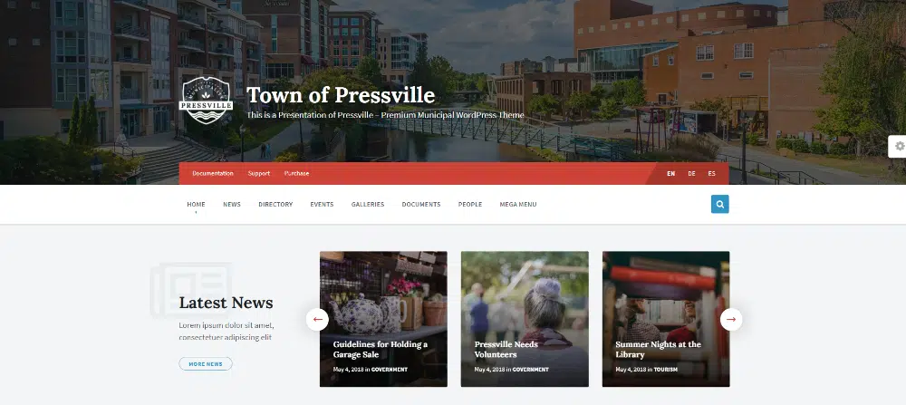 14 temas de WordPress para portales gubernamentales: PressVille