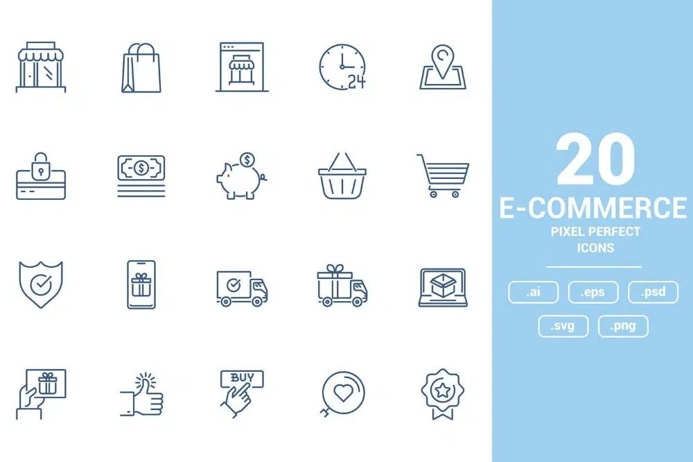 Conjuntos de iconos de diseño de línea para su colección: comercio electrónico