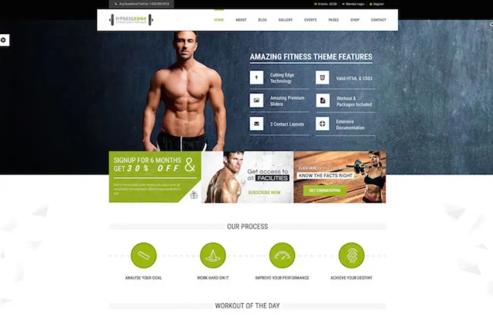 Thèmes WordPress impressionnants pour les clubs de fitness : Fitness Zone