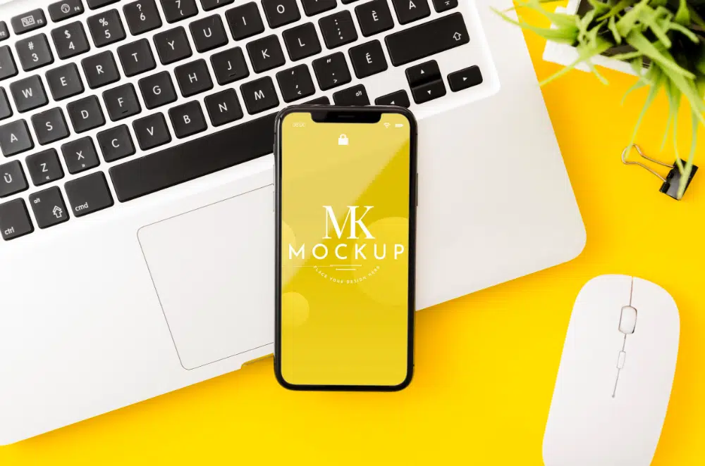 Kostenlose Mockups für mobile Anwendungen, die Designer herunterladen können: Flat Lay