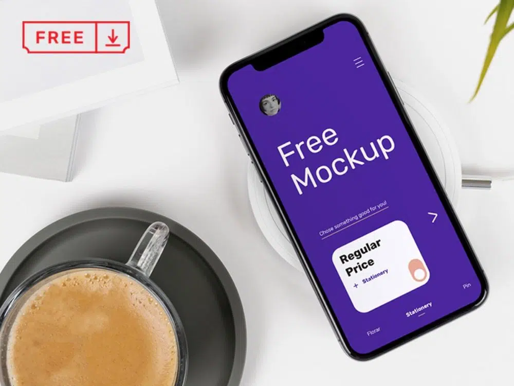 Desainer Mockup Aplikasi Seluler Gratis Dapat Mengunduh: Iphone di Meja