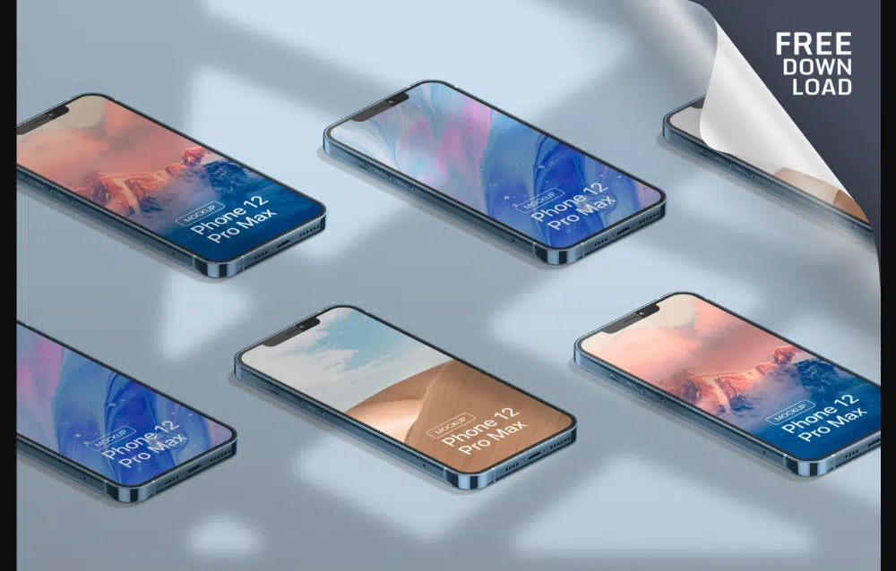 Kostenlose Mockups für mobile Anwendungen, die Designer herunterladen können: Iphone 12