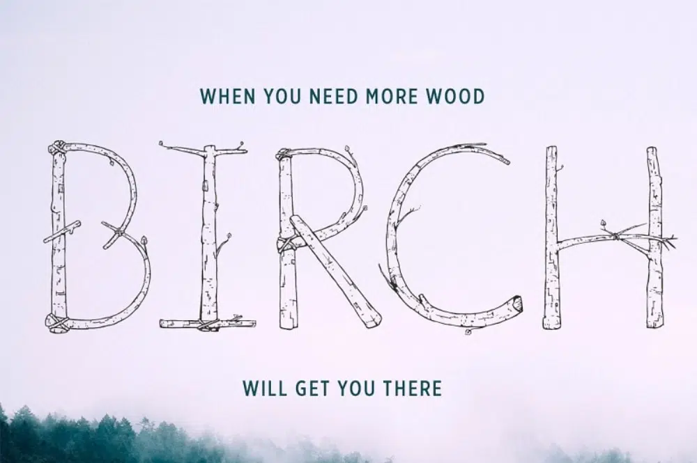 18 Font Kreatif Terinspirasi oleh Alam: Birch Ada Di Sini Garis Besar