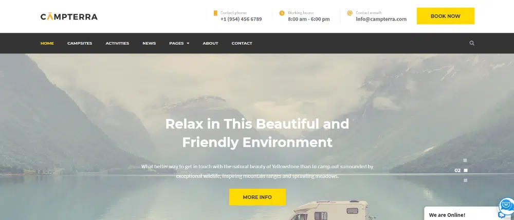 ธีม WordPress ที่สวยงามสำหรับเว็บไซต์เช่าวันหยุด: Camping