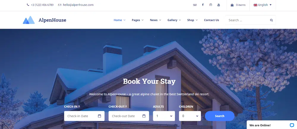 Tatil Kiralama Web Siteleri için Güzel WordPress Temaları: Alpenhouse