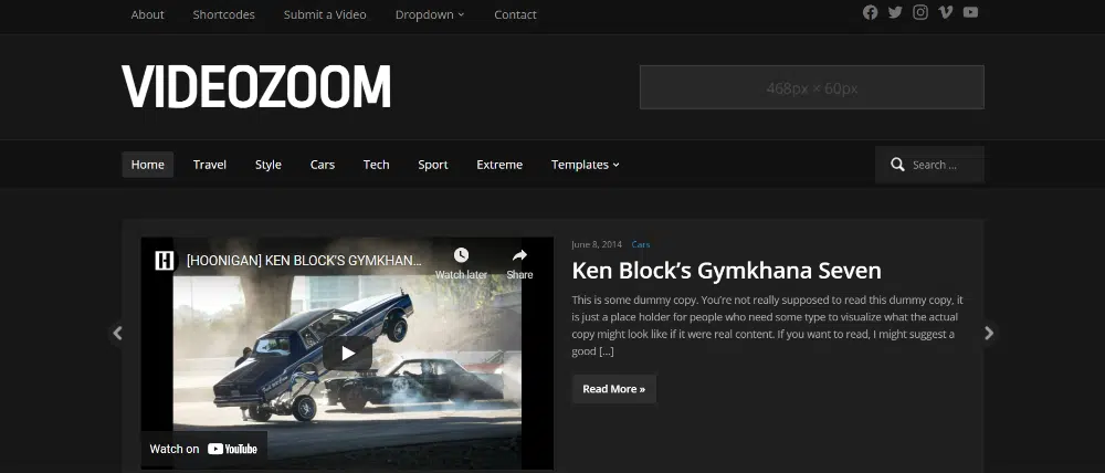 Thèmes WordPress créatifs pour les blogueurs vidéo : VideoZoom