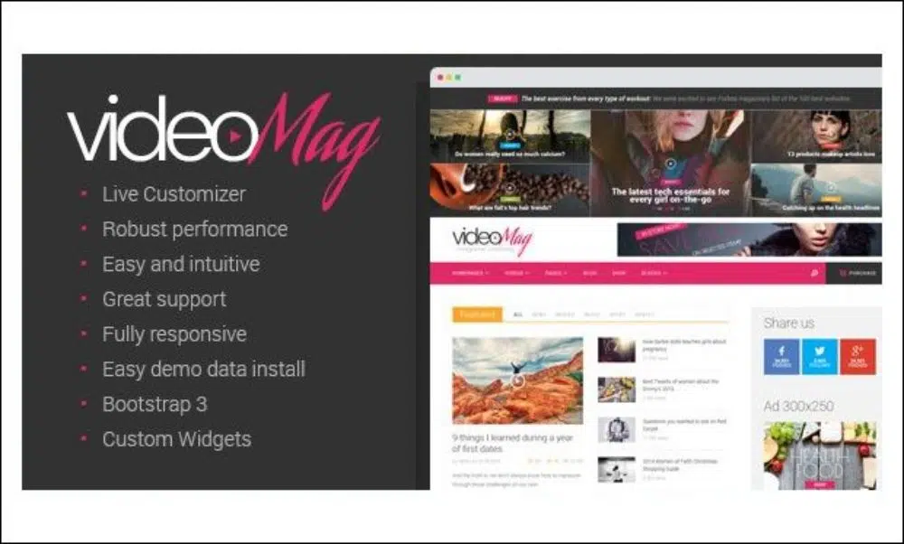 Thèmes WordPress créatifs pour les blogueurs vidéo : Video Mag