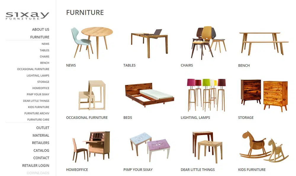 가구 웹사이트 예: www.sixay.com/en/furniture