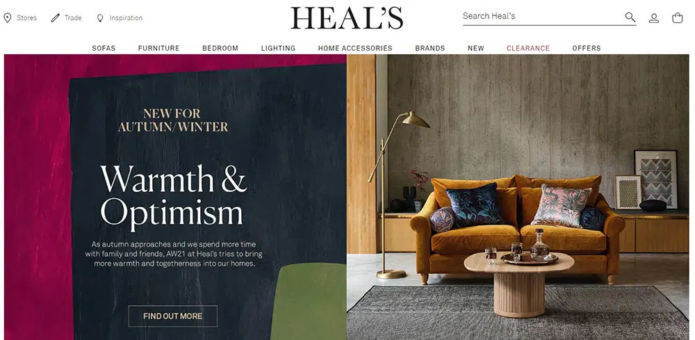 가구 웹사이트 예: www.heals.com