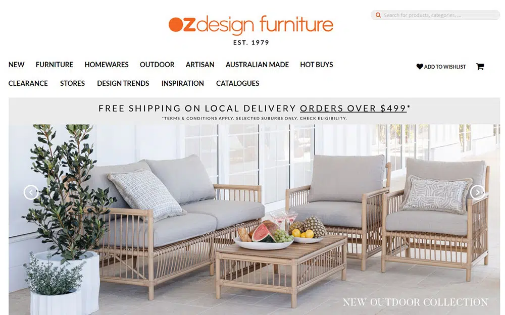 家具のウェブサイトの例：www.ozdesignfurniture.com.au