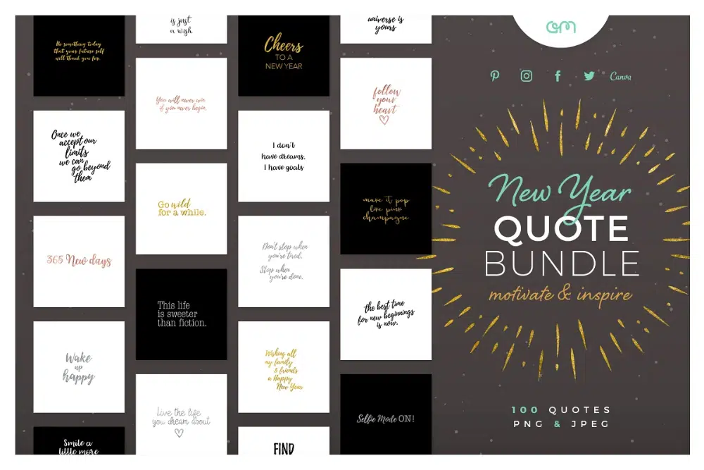 8. CreativeMarket : ensemble de publications de citations inspirantes du Nouvel An