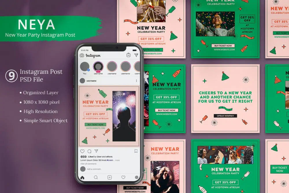 14. Envato: Post Instagram per la festa di Capodanno