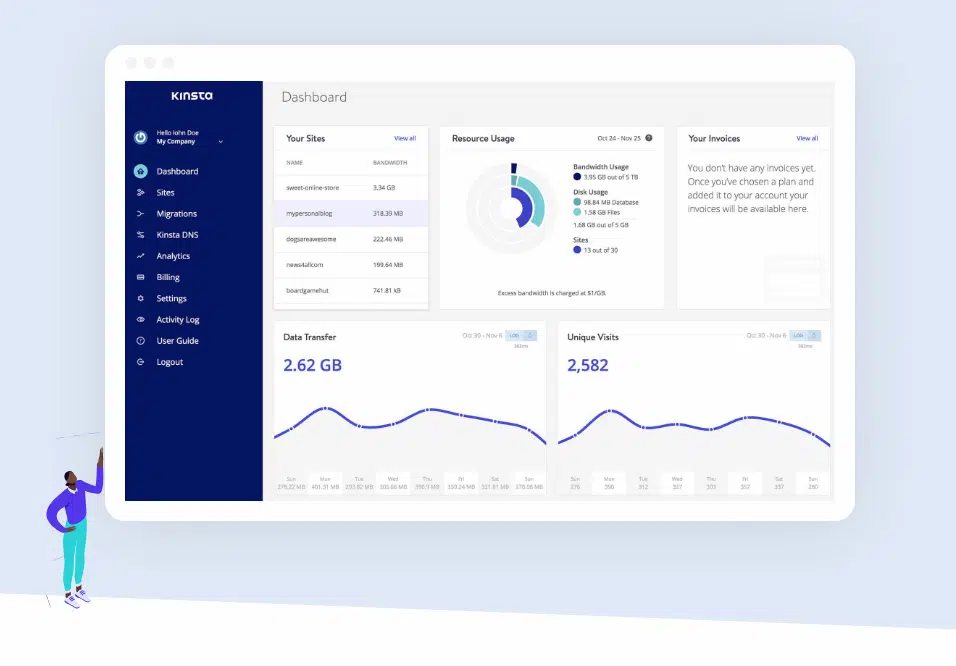 MyKinsta 사용자 대시보드 이미지