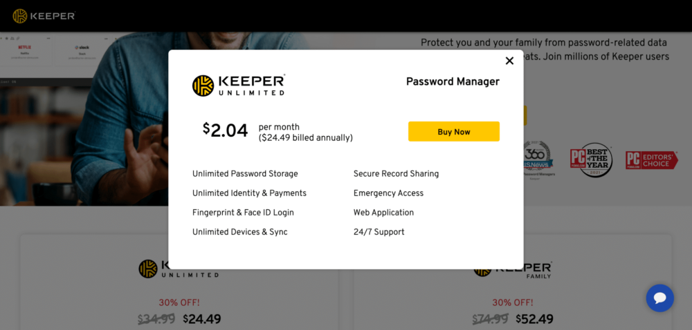 Precios del plan Keeper Unlimited