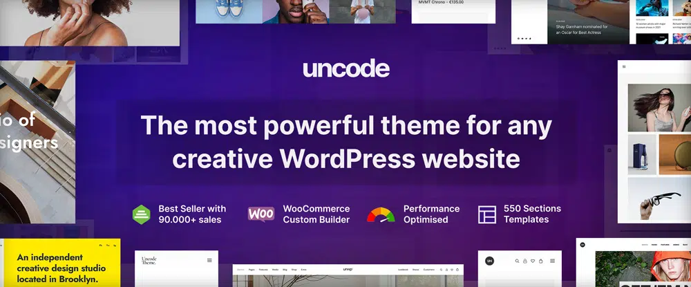 7. Uncode – Creative & WooCommerce WordPress 테마: 웹 디자이너가 워크플로를 개선할 수 있는 리소스