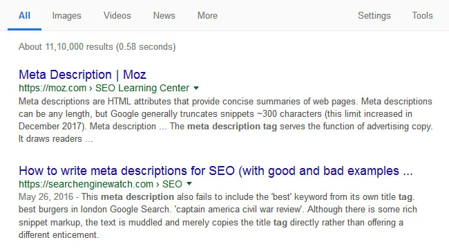 Examples of Title Tags and Meta Descriptions