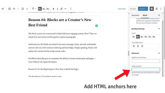 Adding Anchors on Headings