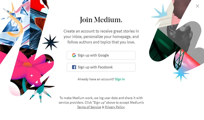 Medium Sign Up Page