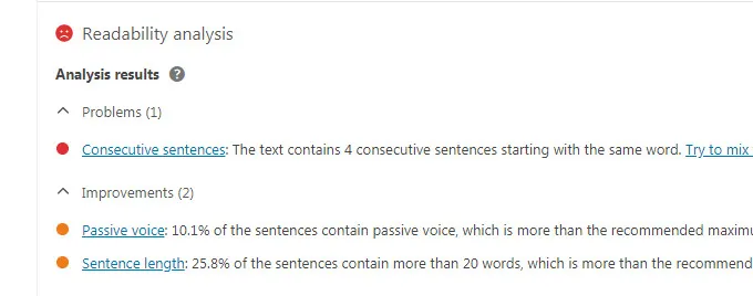 An example of the way Yoast analyzes readability.